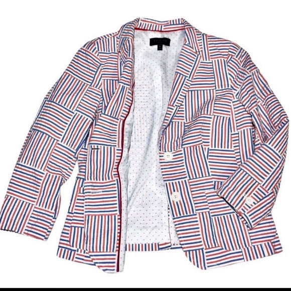 Talbots Seersucker Stripe Patchwork Blazer Size 8P - Picture 4 of 12